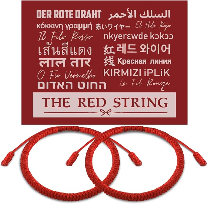 Ferreve 2 Pcs Red String Bracelets for Women Men with Cards Kabbalah Red Rope Bracelet for Good Luck Protection Energy Power Friendship Adjustable Braided Tie Bracelet Cord Thread