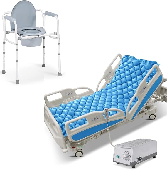 Careboda Alternating Pressure Mattress & Bedside Commode Chair: Adjustable, Easy to Clean & Store, Suitable for Seniors/Elderly