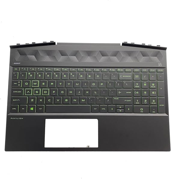 Replacement for HP Gaming Pavilion 15-DK Laptop Upper Case Palmrest Backlit Keyboard Assembly Part L57593-001 L57596-001 (Green Backlit Keyboard)