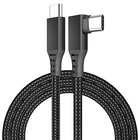 MMOBIEL VR Link Cable USB-C to USB-C, 16.4 ft (5m) Black Nylon Braided, 90° Type-C Connector – 5Gbps Data Transfer & 60W Charging – Compatible with Meta Quest 3S/3/2/Pro, Pico 4 Ultra/4, PC & SteamVR