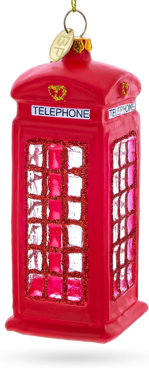 Red Telephone Booth in London, United Kingdom Glass Christmas Ornament