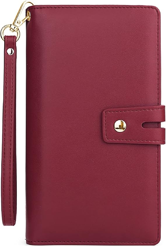 Uromee Wallet Women Vegan LeatherLarge Ladies Card Wristlet Purse Clutch Detachable Checkbook Holder