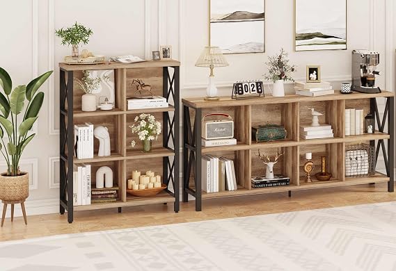 FATORRI 8 Cube Storage Organizer Bookshelf and 6 Cube Storage Organizer (Rustic Oak)