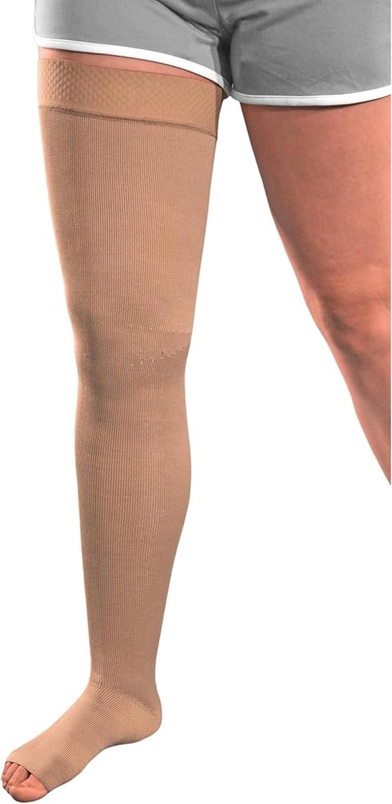 Exo Strong Compression Stocking Thigh High XXL Average Beige 20-30 Open Toe Silicone