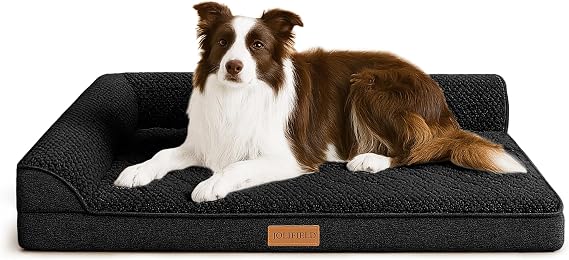 Orthopedic XL Dog Bed Large Sized Dog 48''X30'', Waterproof L Bolster Extra Large Egg Crate Foam Pet Crate Beds with Washable Removable Cover, Non-Slip Soft Pet Couch Mat, Black