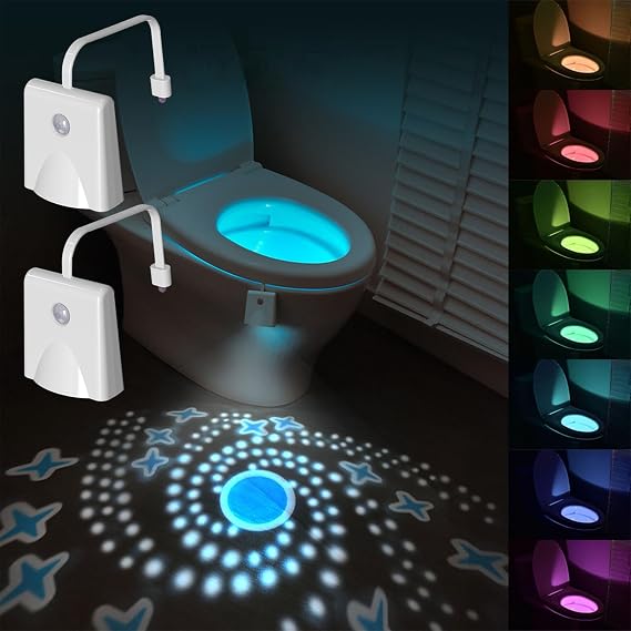 AVEKI Motion Sensor Toilet Night Light, 16 Colour Changing RGB Toilet Bowl LED Light, USB Chargeable & Body Motion Sensor Toilet Bowl Seat Lamp for Bathroom, Easy Installation, Fun Gifts Ideas (2PC) [Energy Class G]