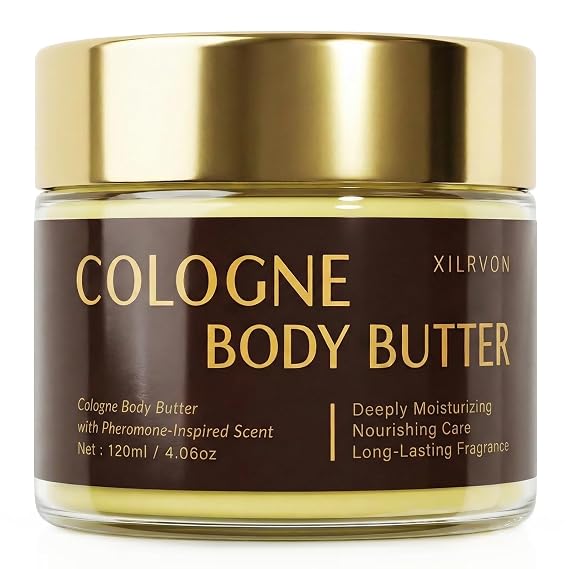 Men's Cologne Body Butter with Shea Butter, Long-Lasting Moisturizer | Fresh woody scent with bergamot, amberwood & musk. Hydrates skin for work, travel or date night. 4.06 oz