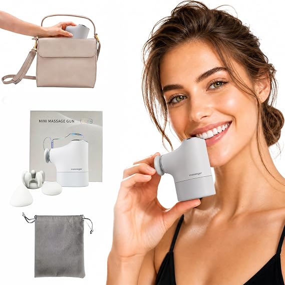 Mini Massage Gun, Portable Deep Tissue Muscle Massager with 4 Heads, Adjustable Speed & Pressure, Quiet Powerful Motor, Rechargeable Handheld Percussion Massager for Neck, Shoulder, Back & Legs Gray