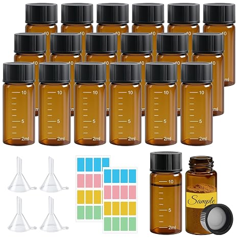 20pcs 10 ml Small Glass Vials with Black Screw Caps -Amber