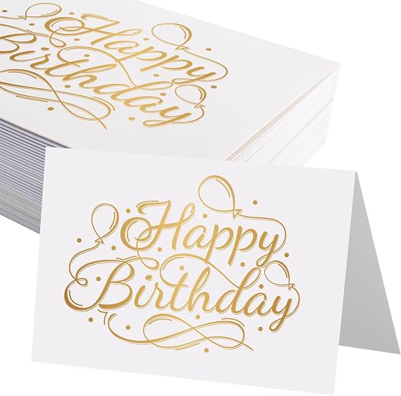 50 Pack 5x7 Happy Birthday Folded Cards, White Cardstock