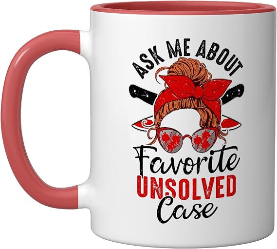 Funny True Crime Show Enthusiast Crime Drama Ceramic Mug, Red/White, 11oz