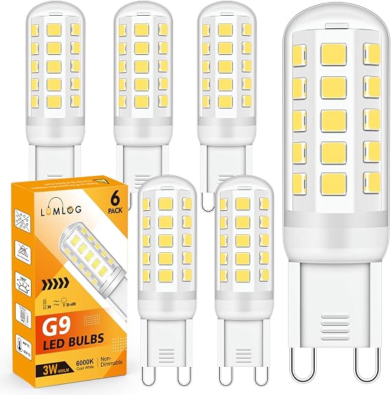 G9 Led Bulbs, 3W Cool White Light Bulbs, Equivalent to 30-40W Halogen, 400Lm, 6000 Kelvin 220-240V No Flicker Non-Dimmable Energy Savingor Lighting Decor [Energy Class D] (6 Pack) [Energy Class D]