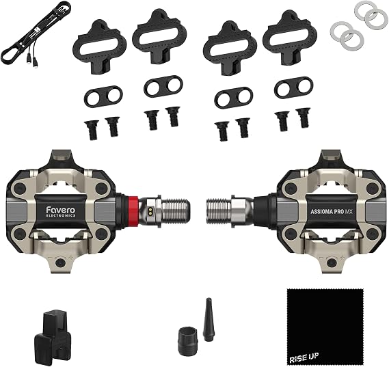 Favero Assioma PRO MX-1 Single-Sensing Pedal Based Cycling MTB Power Meter | Extra Cleats, MTB-Compatible SPD Cleats, Single-Sided, Bluetooth & ANT+ Connectivity for Cycling GPS Computers & Smartphones