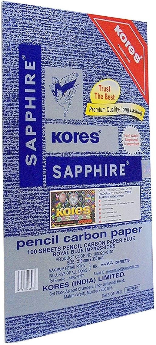 Kores Pen/Pencil Carbon Paper,Sapphire Blue - Pack of 100 Sheets Premium Quality