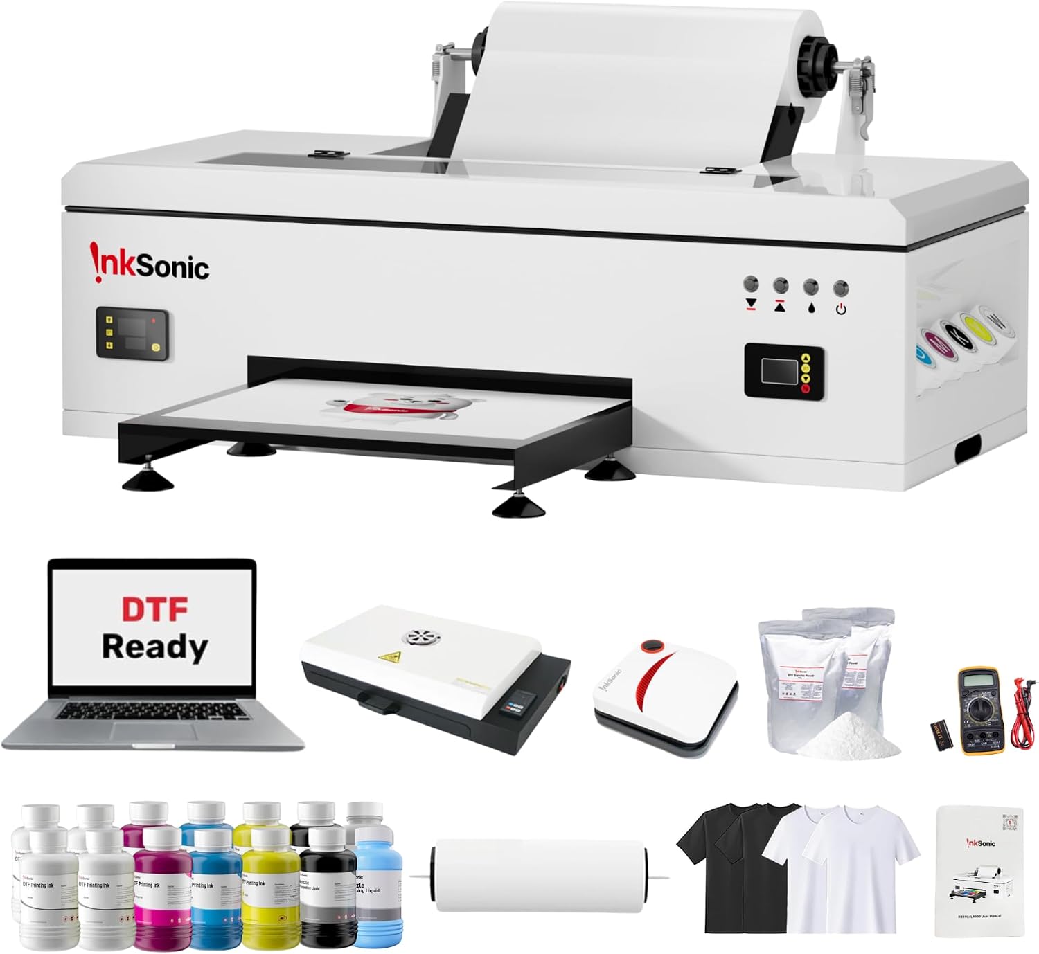 InkSonic L1800 DTF Printer with Laptop, A313 Width DTF Transfer Machine, Custom Garment Printing, Direct to Film, White Ink Circulation System & Auto Clean, Built-in Heating,E13