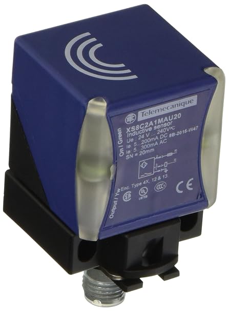 Telemecanique Sensors XS8C2A1MAU20 Universal Series Inductive Proximity Sensor, Multi-Function, Plastic 40 x 40 x 73 mm Rectangular Body, 2-Wire AC/DC, PNP Input, NO Output, 1/2"-20 UNF Micro-Connector