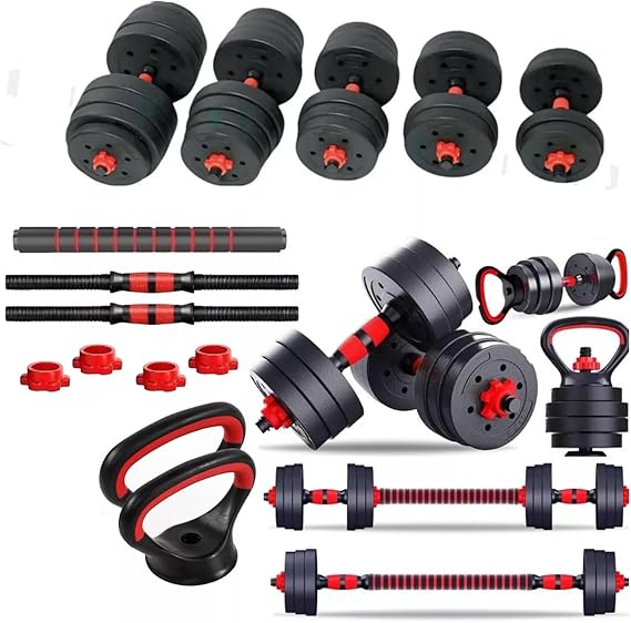 6 in 1 Dumbbell Adjustable Weight Lifting Barbell Bar Kettlebell Weights Set | Bodybuilding Barbell Bench Press Exercise Fitness Training Home Gym Workout Dumbbells Set