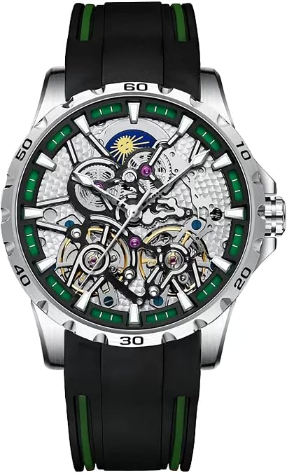Men's Skeleton Watches Automatic Mechanical Watch with Dual Balance Wheels
