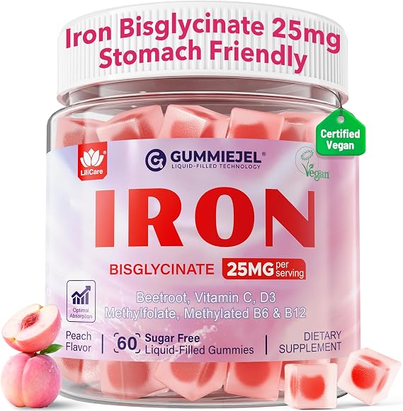 Iron Gummies for Women 25mg for Iron Deficiency, No Constipating, 60 Cts | Vegan Iron Supplement + Beet Root, Vitamin C D3 B6 B12, Methlyfolate for Anemia, Fatigue, Focus, Gentle Digestion, Sugar Free