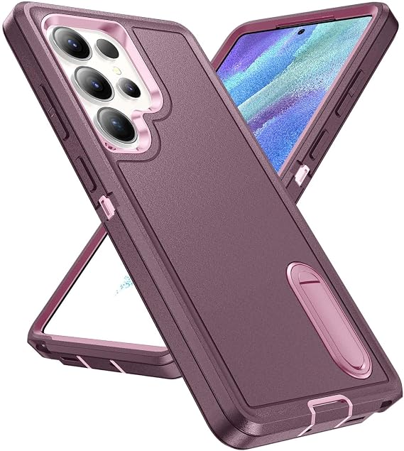 IDweel Galaxy S25 Ultra ケース、Galaxy S25 Ultra ケース スタンド付き パープル ピンク 女性用 高耐久 保護 耐衝撃 傷防止 スリムフィット 軽量 保護ケース ハードカバー、パープル/ピンク