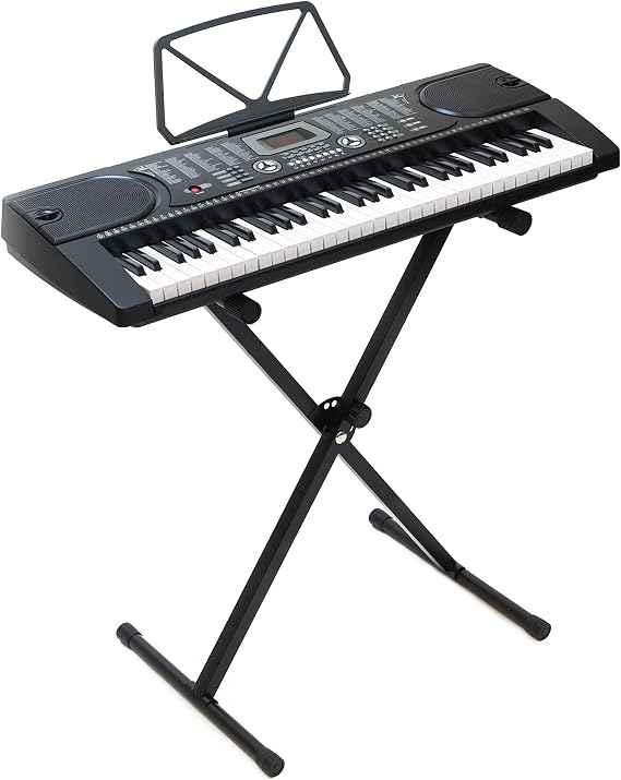 61-Key Electronic Piano Keyboard with 7-Position Adjustable Stand & Microphone - Black