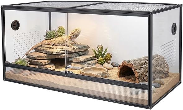 Bearded Dragon Tank 120 Gallon Reptile Terrarium 4x2x2 Ft, Aluminum Reptile Enclosure with 270 View, Mesh Top, Lockable Sliding Glass Doors