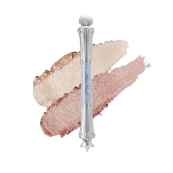 Flower Knows Shell's Jewel Dual-Ended Highlighting Eyeshadow Stick | Pearl Ivory & Warm Champagne, Eye Brightener Pencil, Creamy Shimmer Formula, Longwear, Buildable, Vegan (01 Vanilla White)