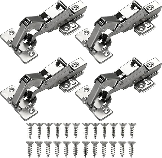 165 Degree Kitchen Cabinet Hinges Soft Close Pack of 4 | Folding Mute Cupboard Door Hinge With Screws; Full Overlay; For Wardrobe Doors