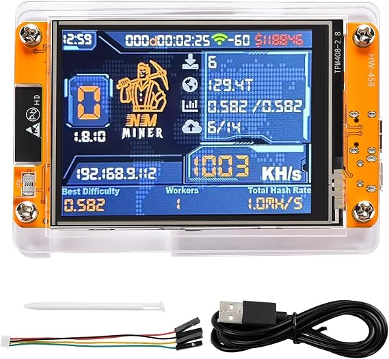 Bitcoin Miner V2.1 ESP-WROOM-32 ESP32 Development Board 2.8 inch Smart Display, Bitcoin Lottery Miner, BTC Solo Miner, Lottery Miner kit 1010H/s Crypto Solo Lottery Miner(Configuration Required)