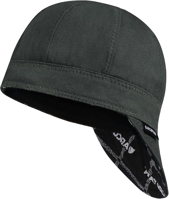 ARCCAPTAIN Reversible Welding Cap, 8-Panel FR Welders Cap, Army, 8 | 10 oz FR Cotton, Heavy-Duty Martin Cloth, Sweatband, Heat-Resistant Lining, Multi-Size Fit, Comfortable Under Welding Helmet