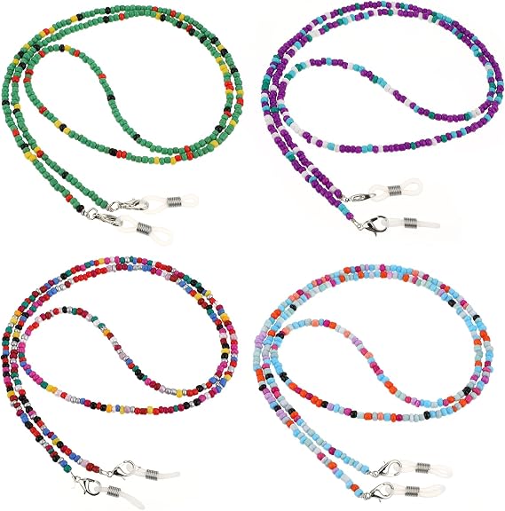 Bewudy 4 Pcs Beaded Eyeglass Chains for Women Girls, Necklace Eye Glasses Holders Around Neck, Eyeglass Strap For Women Sunglasses Accessories (4 Color A)