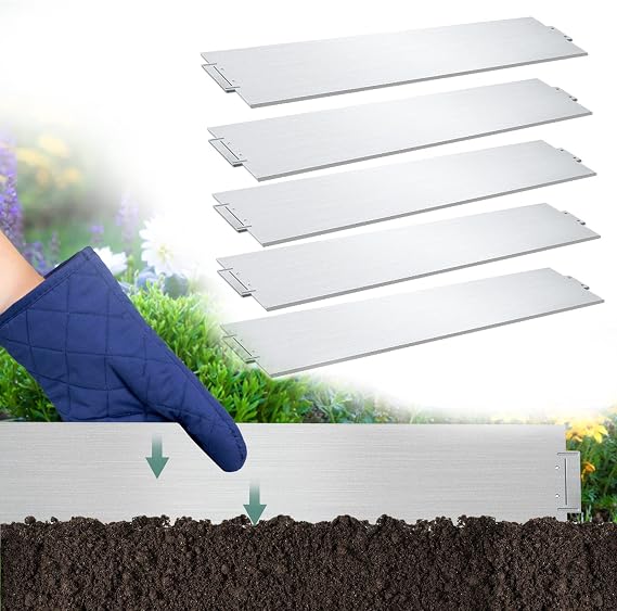 Lawn Edging Galvanised Metal 5 m 10 m 15 m 20 m 25 m 30 m 35 m 40 m 45 m 50 m 100 x 15 cm or 100 x 18 cm Flower Bed/Mowing Edge Palisade Garden Bed Silver (L 10 m / H 15 cm)