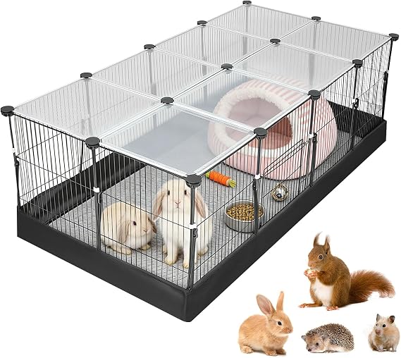 Small Animal Playpen, Rabbit Run with Waterproof Mat, Guinea Habitat Hamster Cage with Top Panel, Door, Pet Exercise Fence for Guinea Pig, Turtle, Hedgehog, Puppy, Kitten, Indoor Outdoor 122x60x40CM