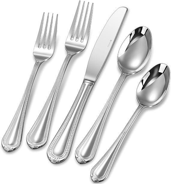 KEAWELL Premium Pearl Edge 20/45/65-Piece Silverware Set (65, Silver)