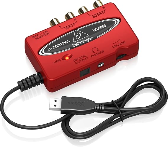 Behringer UCA222 USB Audio Interface, 2x2 RCA to USB Converter for Analog-to-Digital Audio Recording on PC and Mac