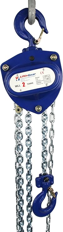 LiftinGear 2000kg Chain Block Lifting Tackle Crane Hoist Manual Gantry Hand Pulley 3-30mtr Lift Height (9mtr)