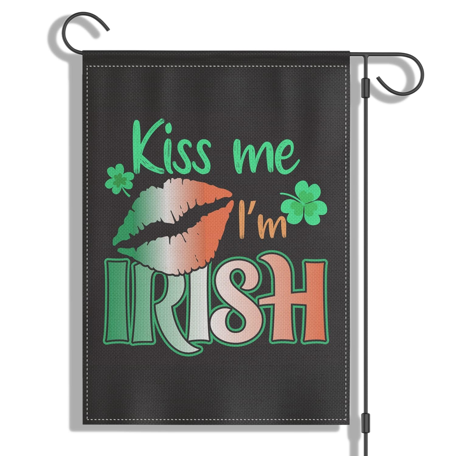 Wittyl Happy St Patrick's Day Garden Flag Black, Shamrock Garden Flags Kiss Me I M Irish St Pattys Decorations, Yard Outdoor Double Flag 12 x 18 Inch