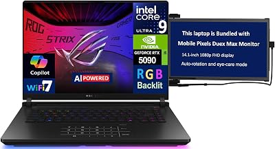 ASUS ROG Strix Scar AI Gaming Laptop 16.0 240Hz Mini LED WQXGA Display Intel Ultra 9-275HX, GeForce RTX 5090 24GB, 32GB DDR5, 8TB PCIe SSD, RGB KB, Win 11 Pro wDuex Max DS Monitor