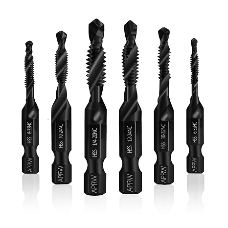 Combination Drill Tap Bit Set Screw Tapping (6 Packs), Size 6-32NC 8-32NC 10-32NC 10-24NC 12-24NC 1/4-20NC with Surface Nitriding Treatment, 1/4 Hex Shank and Storage Case.