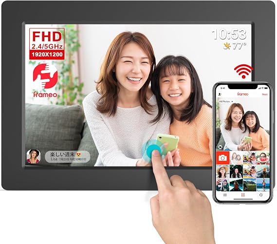 FRAMEO Digital Photo Frame, Wi-Fi Compatible, 10.1 Inches, FHD 1920 x 1200, IPS LCD, Touch Screen, Photo Frame, Photo Sharing, Video Playback, Automatic Rotation, Slide Shows, Cloud Present, Birthday, Respect for the Aged Day, Present