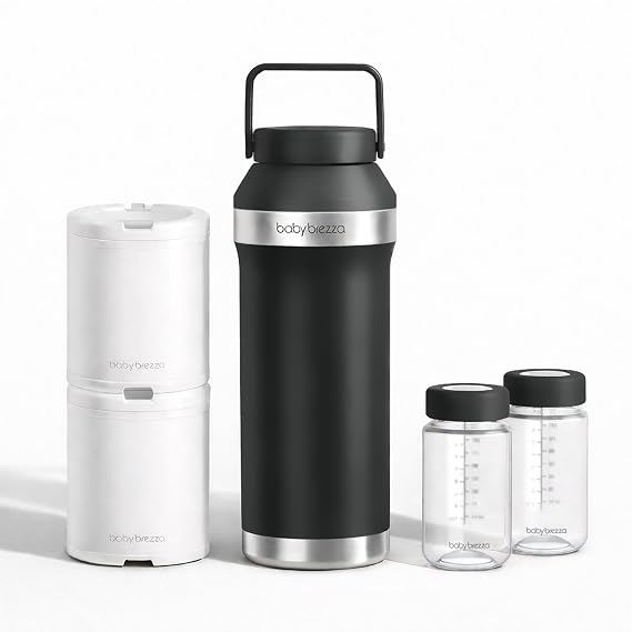 Baby Brezza All Day Portable Breastmilk Cooler, Large 20oz Capacity, Black | Double Wall Vacuum Insulated Travel Bottle, Dishwasher Safe, TSA Compliant, FSA or HSA, Includes 2 Ice Packs + 2 Bottles