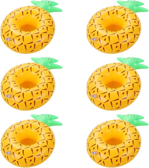 6 Pack Inflatable Pineapple Drink Holder, LIYDE Drink Floaties Fruit Theme Floating Drink Holder for Swimming Pool Drink Holder for Pool Party Decorations Pool Accessories for Adults, Red