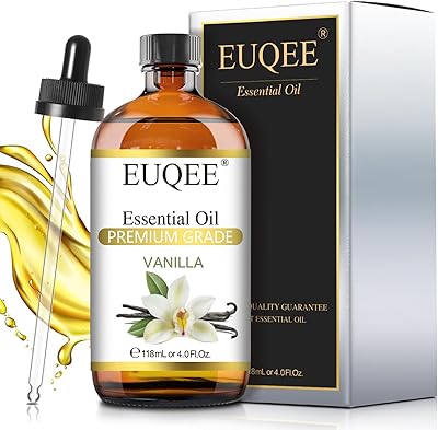 EUQEE 118ml Vanilla Essential Oil, Pure Vanilla Fragrance Essential Oil for Diffuser, Massage, DIY Soap,Candle Making, Skin & Hair Care - 4.0 Fl Oz