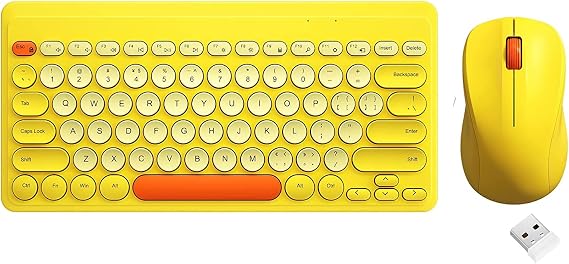 Compact Keyboard MouseCombo,JieruiDeng 79-Key Retro Mini Cute Computer Keyboard 2.4G USB Wireless and Silent Mice Set for Laptop Desktop PC iPad (Yellow)