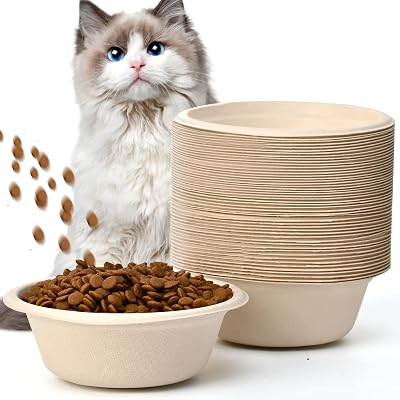 Disposable Cat Food Bowls 50 Pack Paper Cat Bowls 12 Oz2 Cup Travel Feeding Bowl for Small Dog Kittens Puppies, Wet and Dry Food