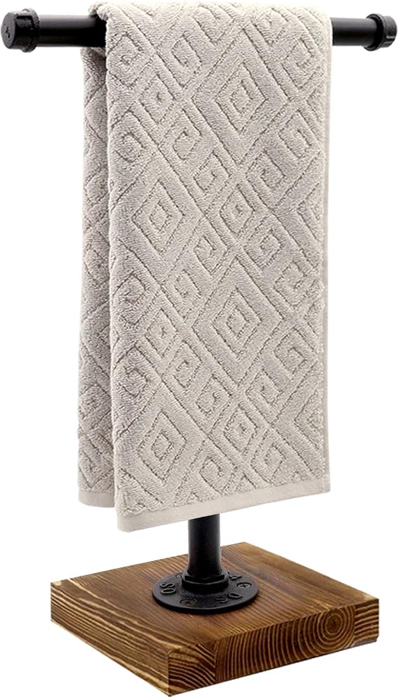 Hand Towel Holder, T-Shape Height 15'' Black Hand Towel Holder Stand, Free Standing Hand Towel Stand for Bathroom or Countertop
