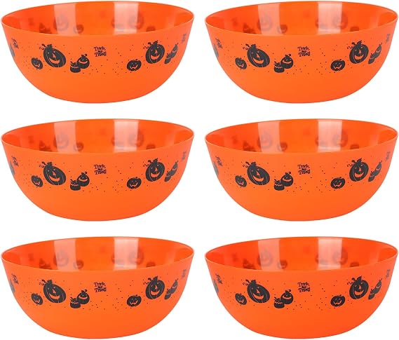 Halloween Bowls for Candy, Large, 6 Pieces, Orange Pumpkin