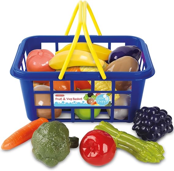 Casdon Fruit & Veg Basket | Assorted Toy Basket with Fruits & Vegetables for Children Aged 2+ | Perfect for Playing Shops!