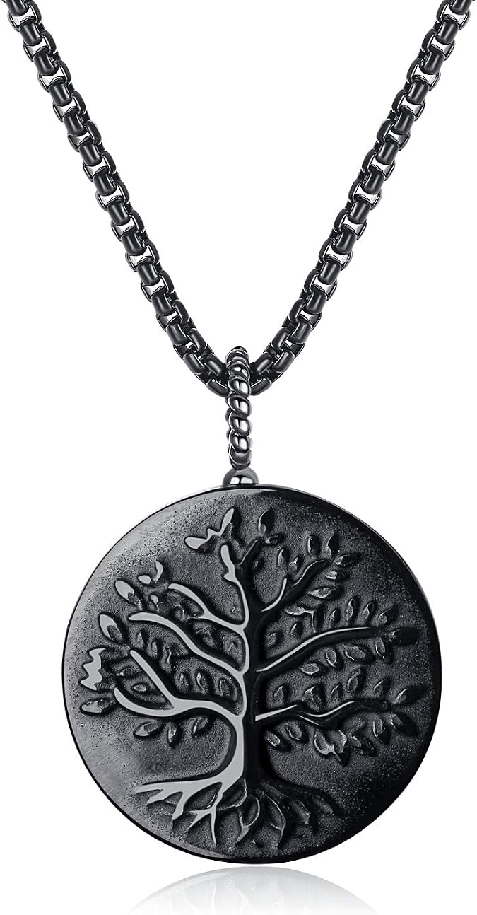 COAI Tree of Life Necklace for Men Women, Black/Golden Obsidian Pendant Necklace