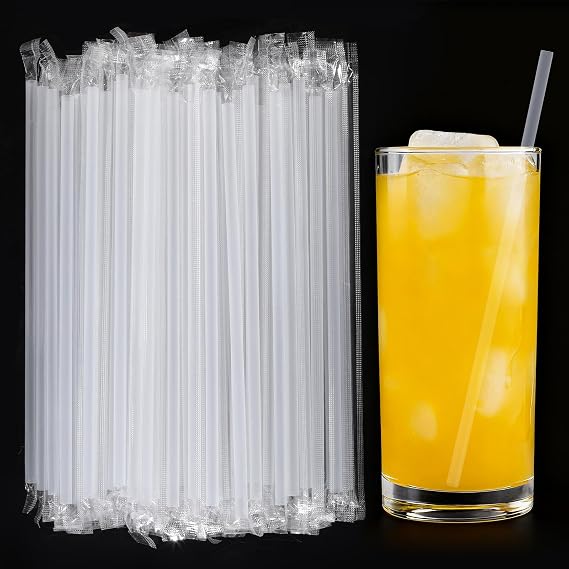 100Pcs Disposable Plastic Straws - Individually Wrapped Clear Straws